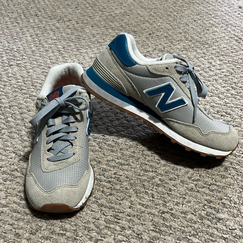 New Balance 515 grey, tan, teal sneakers